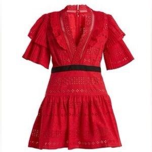 Self Portrait Brorderie Anglaise Red Lace Holiday Dress (US Size 8)
